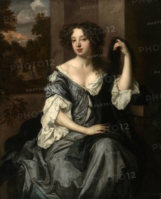 Louise Renee de Penancoet de Kerouaille, Duchess of Portsmouth (1649 to 1734), was one of the mistresses of Charles II of England and lady-in-waiting to Henrietta Anne Stuart, Duchess of Orleans, Historical, digitally restored reproduction from an original of the period