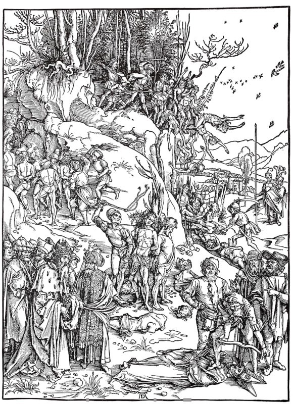 The martyrdom of the ten thousand, woodcut by Albrecht Dürer, historical, digitally improved reproduction of an old woodcut, The martyrdom of the ten thousand, woodcut by Albrecht Dürer, historical, digitally improved reproduction of an old woodcut
