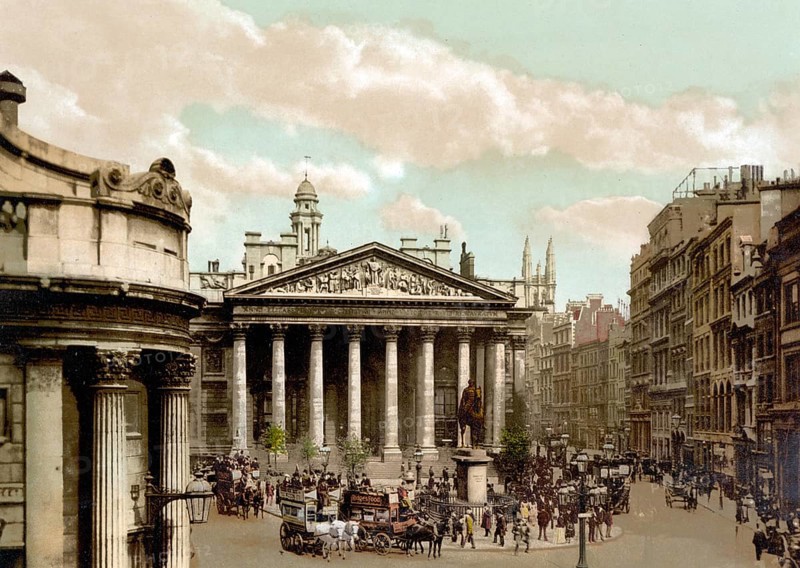 Royal Exchange, Stock Exchange, London, ca 1895, England, Historical, digitally restored reproduction from a 19th century original, London Stock Exchange, Historical, digitally restored reproduction from a 19th century original