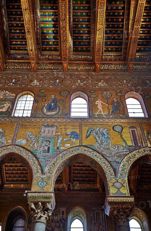 Mosaics of the Norman-Byzantine medieval cathedral of Monreale, province of Palermo, Sicily, Italy, Europe