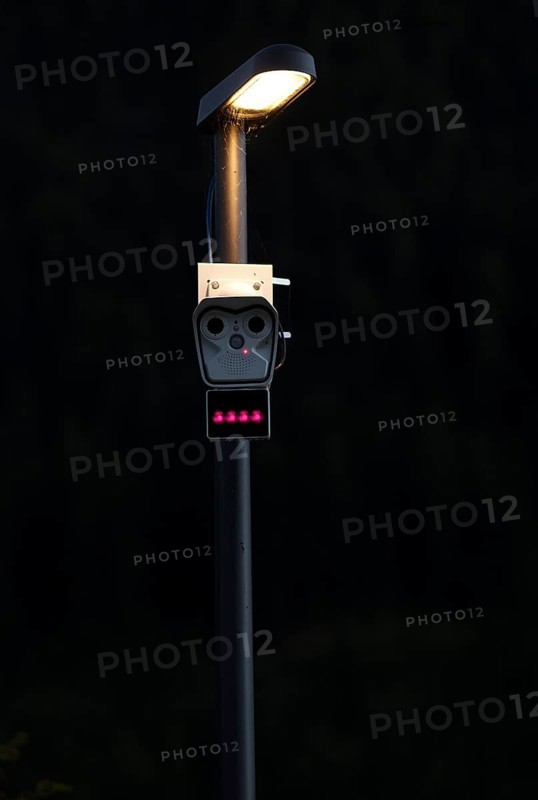 Surveillance camera on a street lamp, Luis Trenker Promenade, walking path, Ortisei, Ortisei, Val Gardena, South Tyrol, Italy, Europe