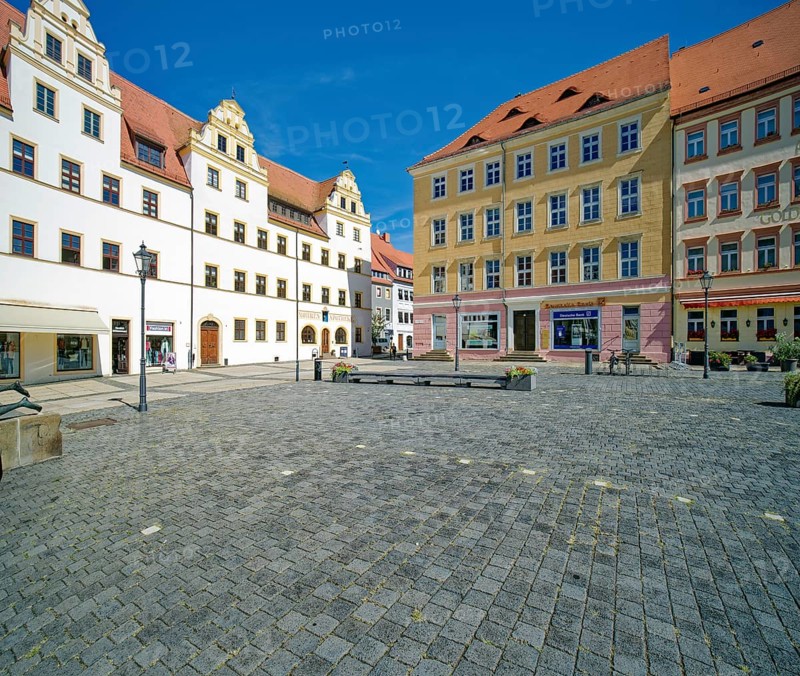 Market square with town houses and Mohren pharmacy, Torgau, Saxony, Germany, Europe