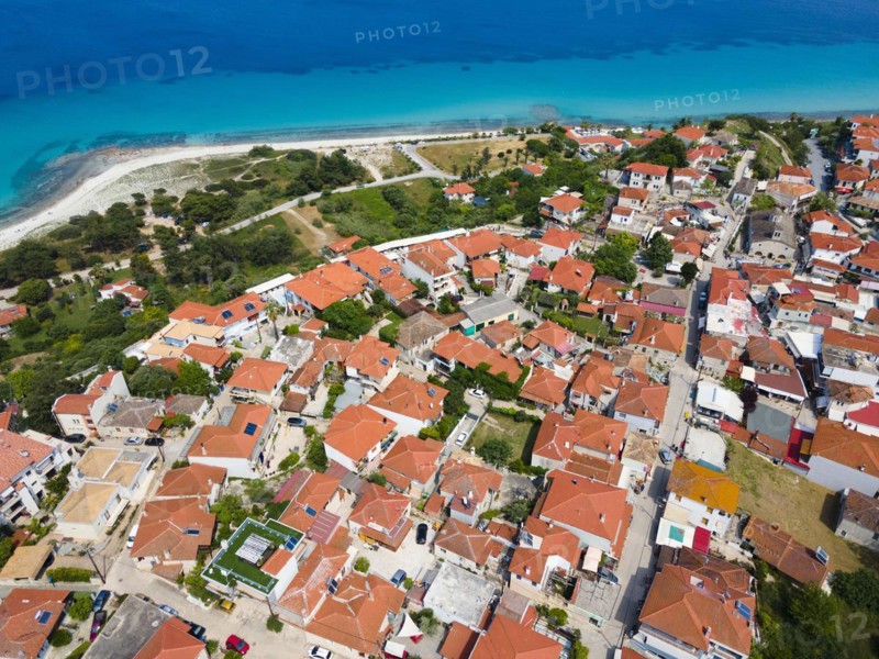 Aerial view, Afytos, Afitos, Athitos, Kassandra Peninsula, Chalkidiki, Greece, Europe