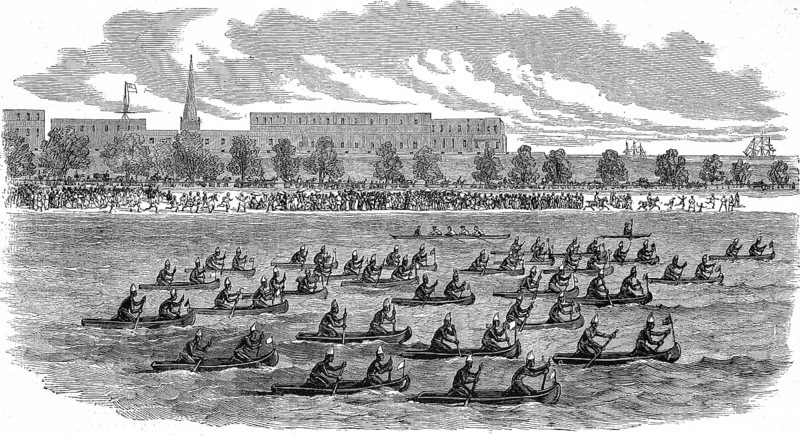 Great Regatta of Madras, Canoes, 1869, India, Historic, digitally restored reproduction of a 19th century original, exact original date unknown, Asia