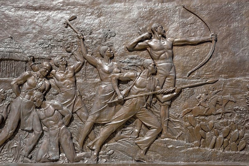 Relief with historical motif from Namibian history on the National Heroes Acre, war memorial of the Republic of Namibia, Auas Mountains, near Windhoek, Khomas Region, Namibia, Africa