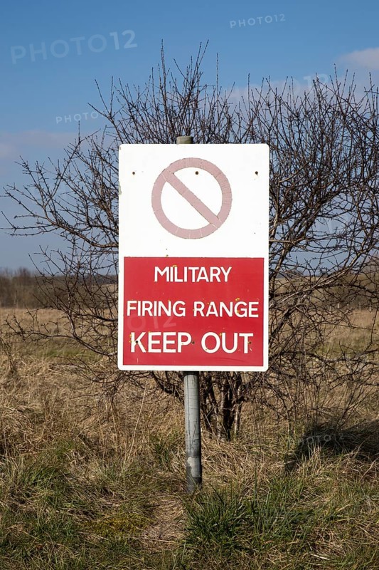 Military firing range Keep Out sign, Imber Range, Salisbury Plain military training area, Wiltshire, England, UK