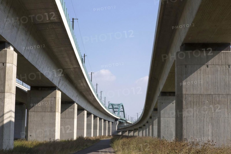 View from below of the approximately six-kilometre-long Saale Elster viaduct near Halle, the longest railway bridge in Germany, 22/09/2016