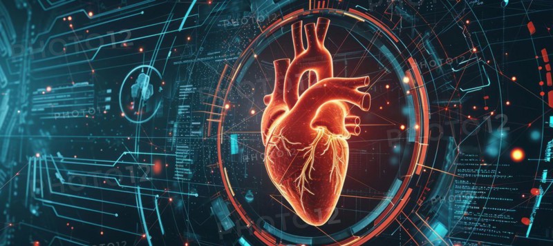 Hearth health cardiology concept with display that shows science research for heart diseases, AI generated