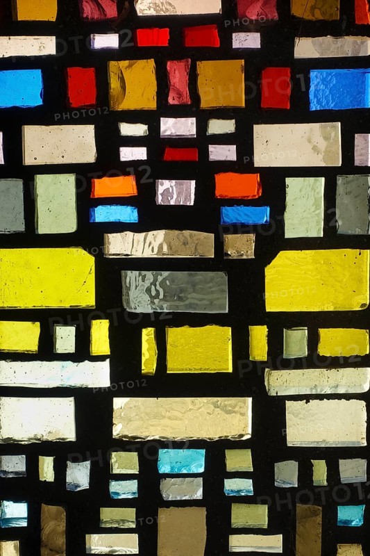 Glass blocks, coloured glass, cemetery near the parish church of St. Mauritius, Langenenslingen, Upper Swabia, Baden-Württemberg, Germany, Europe