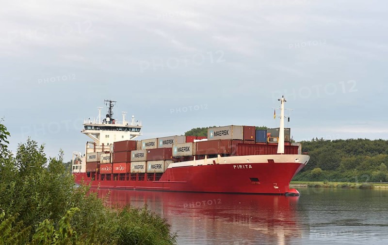 Container ship Pirita sailing in the Kiel Canal, Kiel Canal, Schleswig-Holstein, Germany, Europe