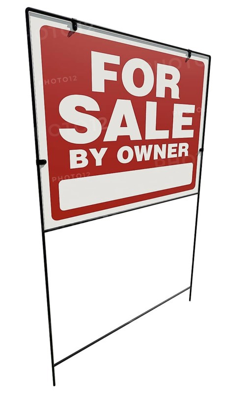 Right facing for sale by owner real estate yard sign isolated on a white background