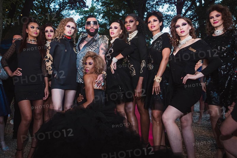 Harald Glööckler together with models at the first Fashion Night for his new fashion collection Teuber by HARALD GLÖÖCKLER at Loretta am Wannsee in Berlin on 28 June 2024