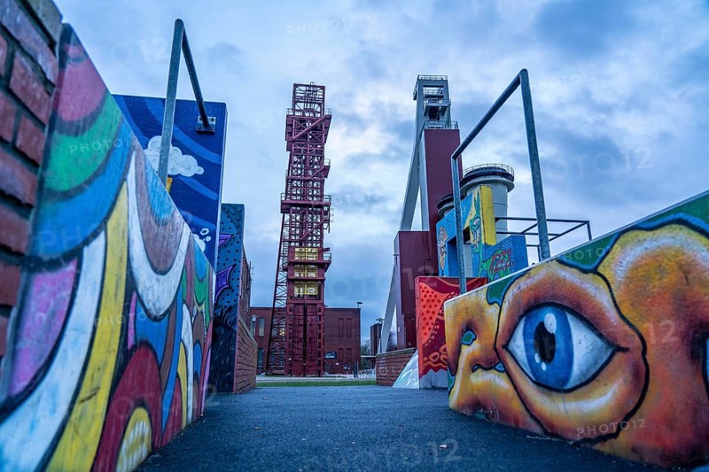 Shaft complex of the former Schlägel & Eisen coal mine, Shaft 3/4/7, Herten, North Rhine-Westphalia, Germany, Shaft complex of the former Schlägel & Eisen coal mine, Shaft 3/4/7, Parkour facility, Herten, North Rhine-Westphalia, Germany, Europe