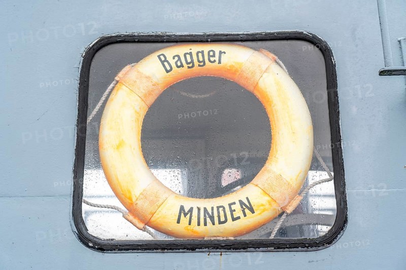 Museum of German Inland Navigation, museum ship Eimerkettendampfbagger Minden, harbour basin Vinckekanal, in Duisburg, North Rhine-Westphalia, Germany, Europe