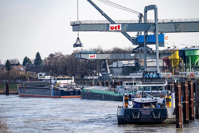 Uct Umschlag Container Terminal, harbour in Dormagen, on the Rhine, North Rhine-Westphalia, Germany, Europe