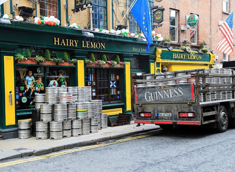 Delivery of Guinness beer barrels to traditional Hairy Lemon pub, city of Dublin, Ireland, Irish Republic, Europe
