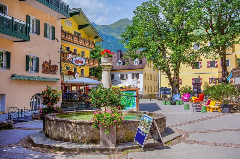 View of the village with parish church, Bad Hofgastein, Gastein Valley, Hohe Tauern, Pongau, Salzburg Province, Austria, Europe