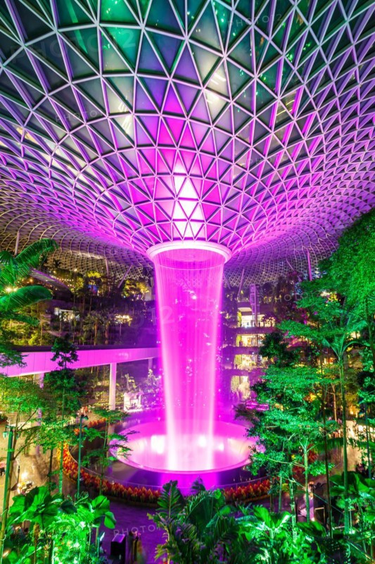Waterfall in the Jewel Changi Airport shopping centre at Changi Airport, Singapore, Asia