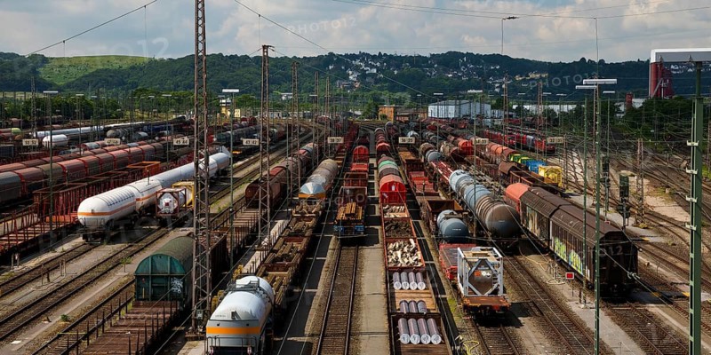 Train formation yard in the Vorhalle district, marshalling yard, goods trains, Hagen, Ruhr area, North Rhine-Westphalia, Germany, Europe