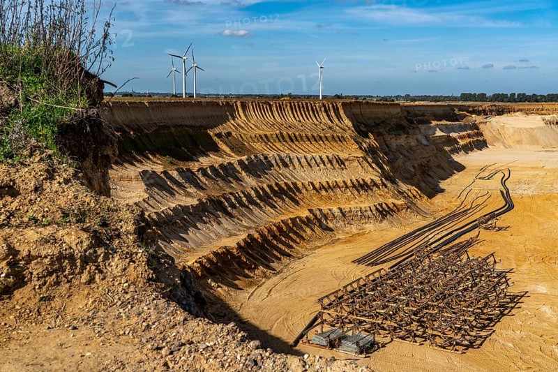 Edge of the Garzweiler II open-cast lignite mine, at the village of Lützerath, which is the last place to be excavated, belongs to Erkelenz in the district of Heinsberg, North Rhine-Westphalia, Germany, Europe
