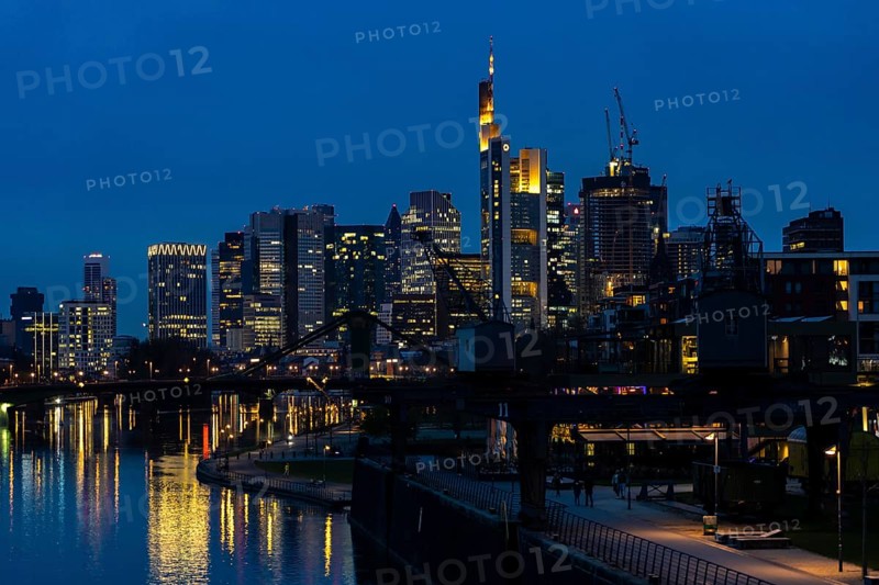 Skyline of Frankfurt am Main, skyscrapers, business and banking district in the city centre, bank at Weseler Werft, Hesse, Germany, Europe