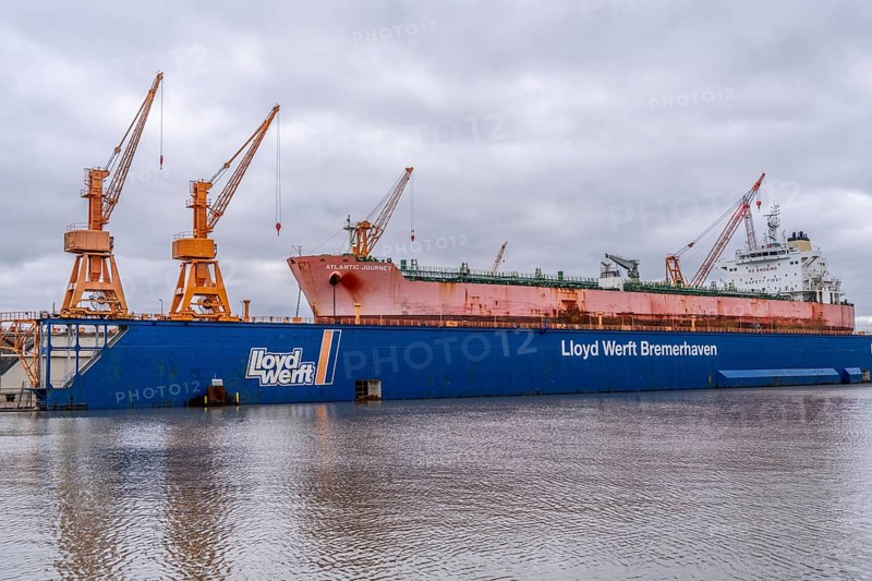 Lloyd Werft, dry dock, freighter Atlantic Journey, shipyard in the overseas harbour of Bremerhaven, Bremen, Germany, Europe