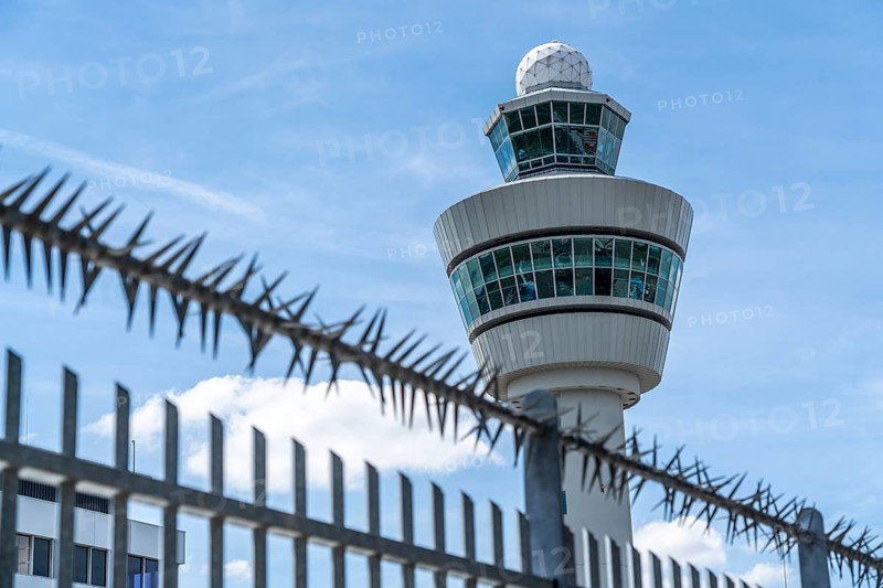 Amsterdam Schiphol Airport, air traffic control tower, radar, security fence, Amsterdam, Netherlands