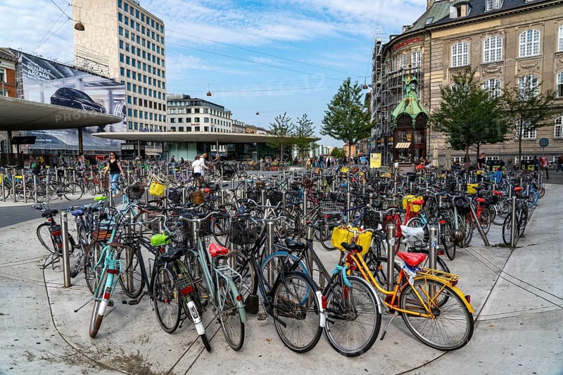 Bicycle parking, Nørreport metro station, in the city centre of Copenhagen, considered the bicycle capital of the world, 45 % of the inhabitants travel by bicycle, Denmark, Europe