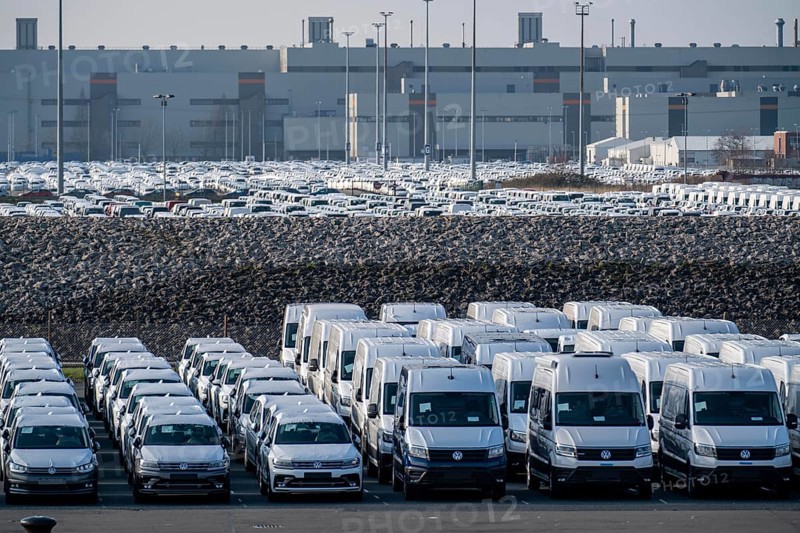 VW plant, Emden, new cars, waiting to be shipped, Lower Saxony, Germany, Europe
