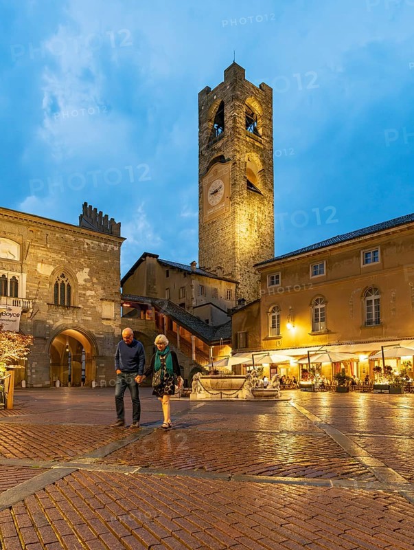 Campanone Tower, Piazza Vecchia, Citta alta, Bergamo, Italy, Europe