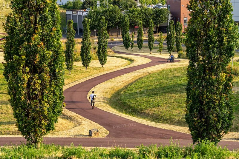 The Krupp Park in Essen-Altendorf, part of the Krupp Belt, an urban development project to rebuild the former Krupp industrial quarter in the west of Essen, 230 hectares of newly designed parkland on 5 hills, with a rainwater-fed lake, sports facilities, playgrounds, North Rhine-Westphalia, Germany, Europe
