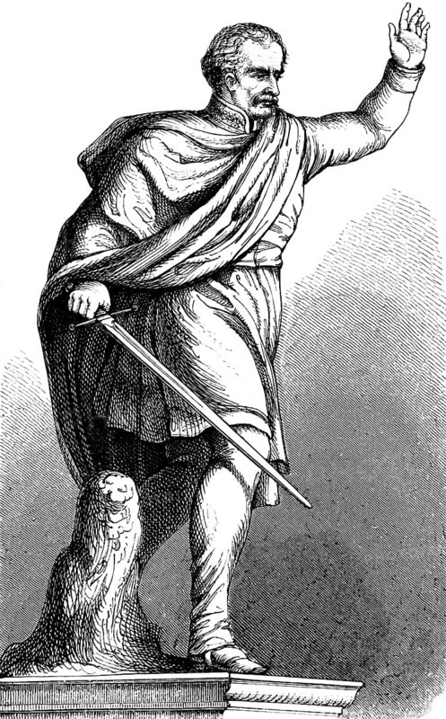 Statue of Gebhardt Leberecht von Blücher, Prince of Wahlstadt, Prussian Field Marshal General, victor of Waterloo, sword, full-length portrait, Blücherplatz Breslau, Prussia, historical illustration 1882