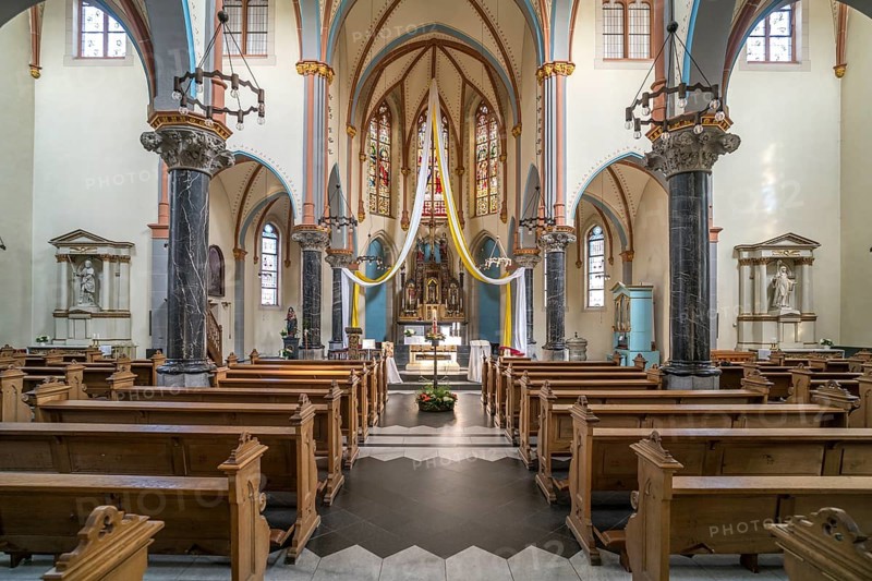 Interior of the Roman Catholic parish church of St Martinus, town of Zons, Dormagen, Lower Rhine, North Rhine-Westphalia, Germany, Europe