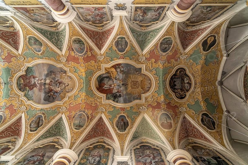 Painted ceiling of the Church of Our Lady in moated castle am Inn, Bavaria, Germany, Europe