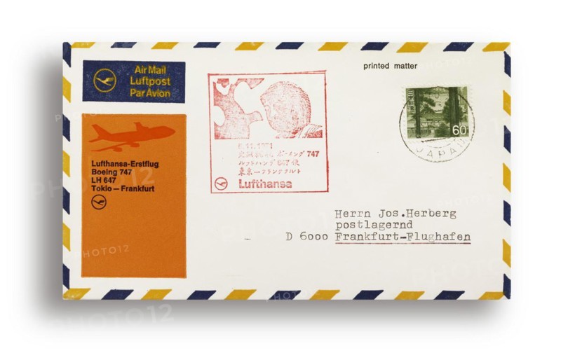 First flight letter, first flight cover, Lufthansa first flight LH647 with Boeing 747 from Tokyo, Japan, to Frankfurt, Germany, on 05 November 1971, Europe