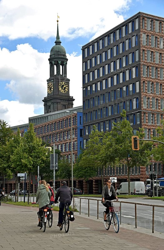 Europe, Germany, Hanseatic City of Hamburg, Hamburg-Neustadt district, Ludwig-Erhard-Straße, View of the Michel, St Michael's Church, Europe