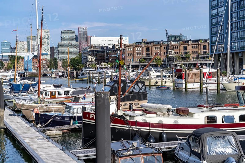 Rotterdam Marina, sports boat harbour, sailing boats, motor yachts, in the inland harbour, Feijenoord district, Rotterdam, Netherlands