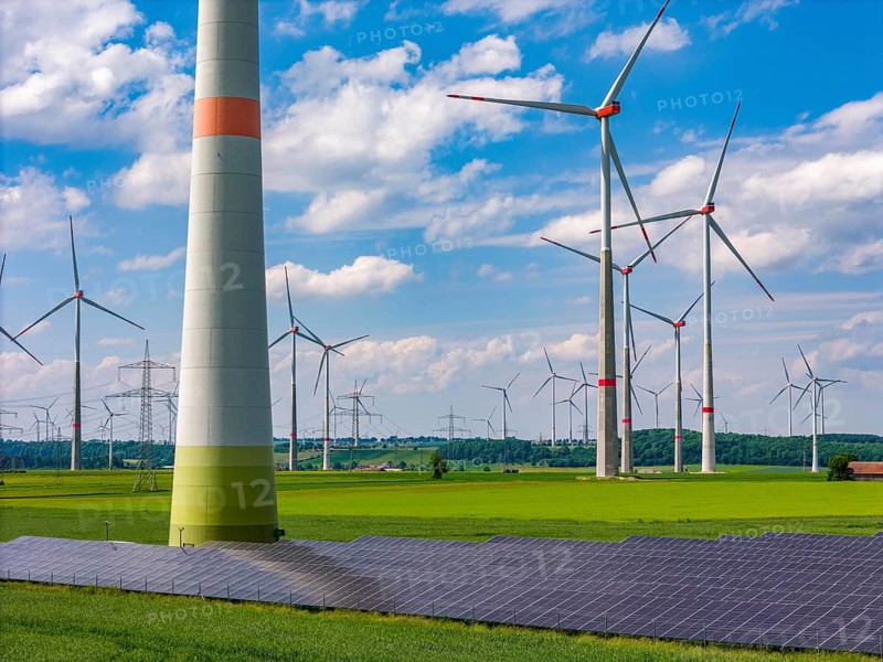 Wind farm near Marsberg, photovoltaic system, utilisation of land for renewable energies, Hochsauerlandkreis, North Rhine-Westphalia, Germany, Europe
