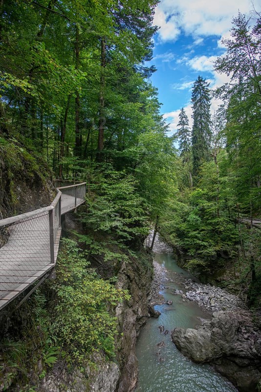 Rappenloch Gorge natural monument, Dornbirner Ach, Dornbirn, wooden footbridge, Bregenzerwald, Austria, Europe