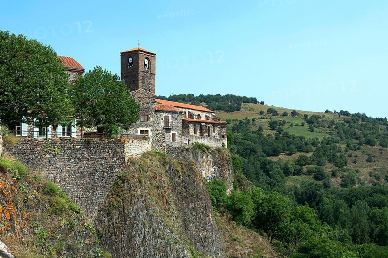 Chilhac village overlooking on a sunny day the Haut-Allier valley in Haute-Loire, Auvergne-Rhône-Alpes, France, Europe