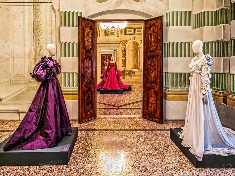 Exhibition of magnificent evening dress creations by fashion designer Roberto Capucci, 17th century Villa Manin, residence of Ludovico Manin, Codroipo, Friuli, Italy, Codroipo, Friuli, Italy, Europe