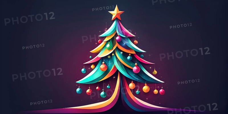 Abstract Christmas tree illustration with vibrant colors and geometric shapes, AI generated