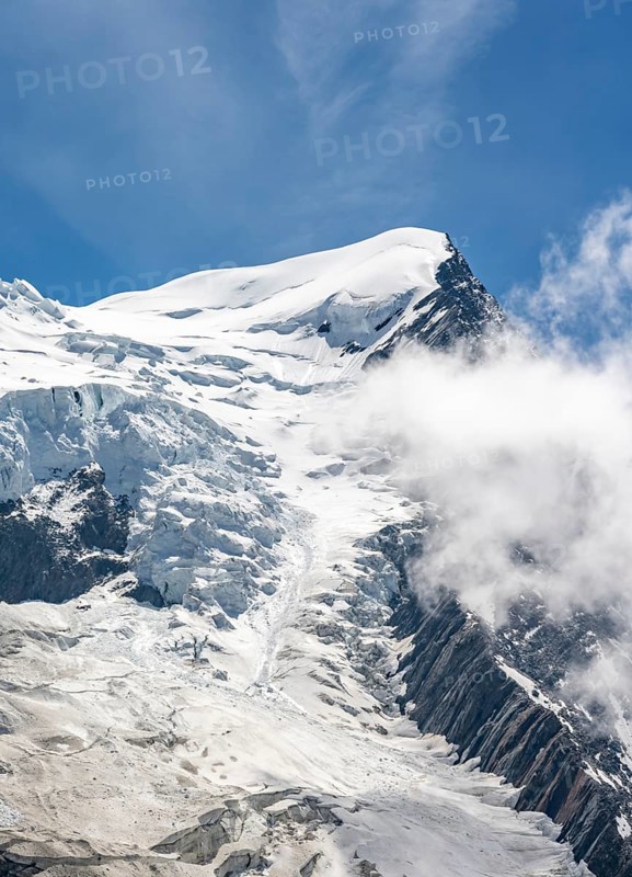 High alpine mountain landscape, glaciated mountain peak, La Jonction, Chamonix, Haute-Savoie, France, Europe