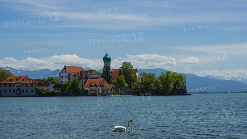 Baroque Church of St George and Castle, moated castle, Lake Constance, Bavaria, Germany, Europe