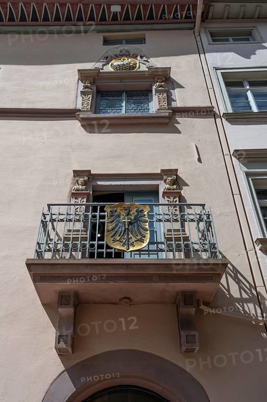 Balcony and window of the old, late Gothic town hall, Rottweil, Baden-Württemberg, Germany, Europe