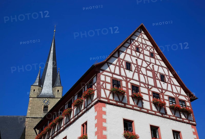 Upper market square and St Michael's Church in Zeil am Main, Hassberge district, Lower Franconia, Bavaria, Germany, Europe