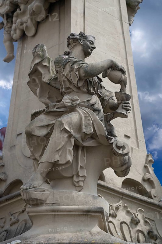 Figure of Temperance, Temperantia, at the four tubular fountain, 1733, Würzburg, Lower Franconia, Bavaria, Germany, Europe