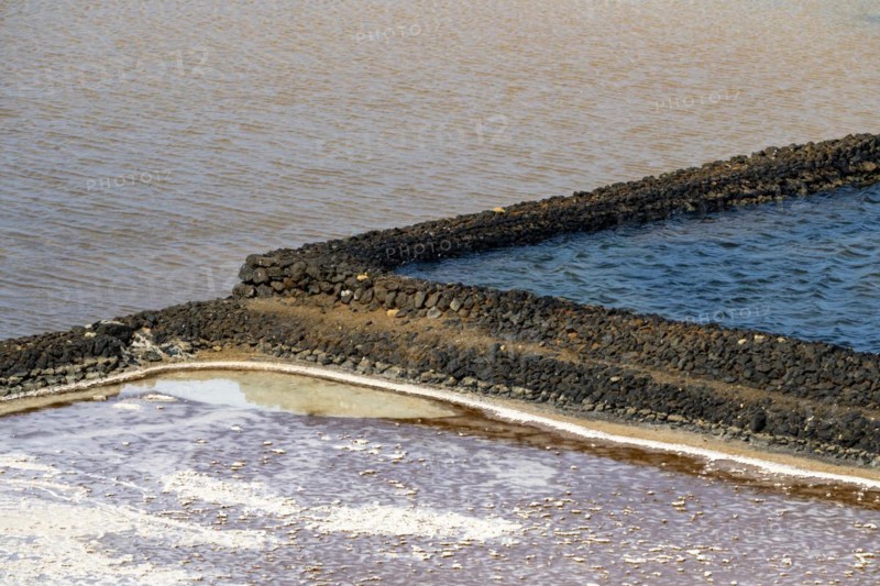 Sea salt extraction, Janubio salt works, Salinas de Janubio, Lanzarote, Canary Islands, Spain, Europe