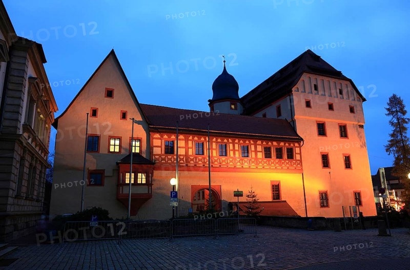 Imperial Palace in Forchheim, illuminated during the Christmas market, Upper Franconia, Bavaria, Germany, Europe