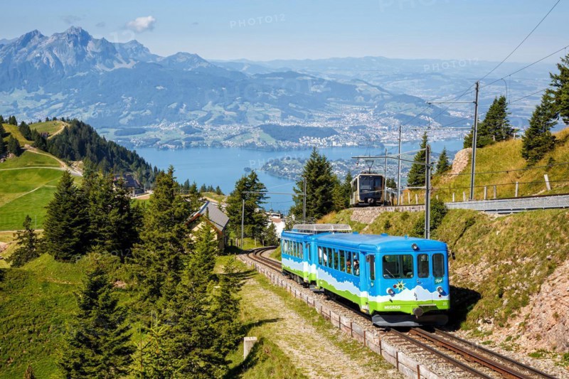 Rigi railway on Mount Rigi in the Alps in Rigi, Switzerland, Europe